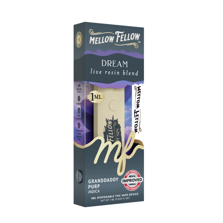 Dream Blend - Live Resin 1ml Disposable Vape - Granddaddy Purp (Indica) - Mellow Fellow