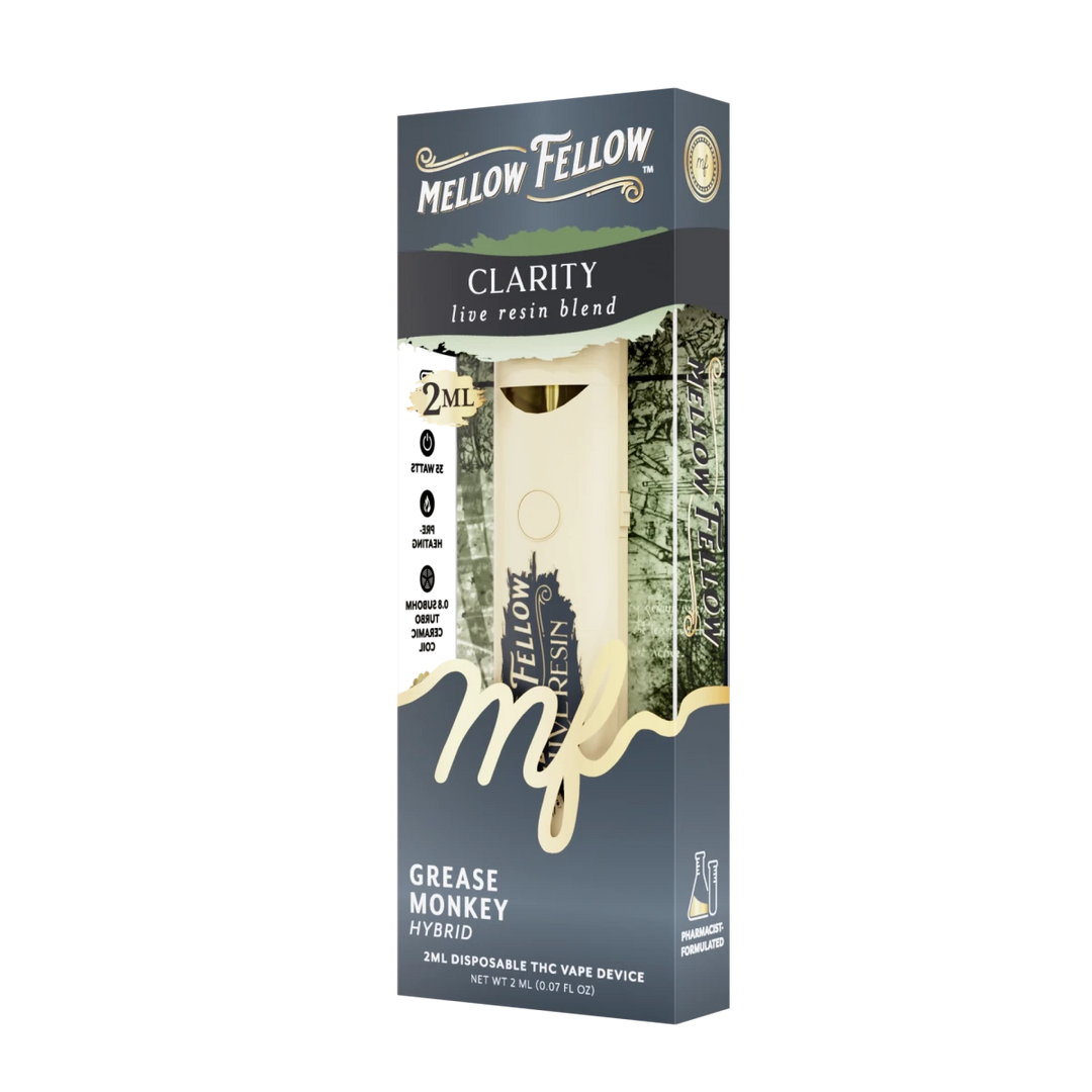 Clarity Blend 2ml Live Resin Disposable Vape - Grease Monkey (Hybrid) - Mellow Fellow Clarity Blend 2ml Live Resin Disposable Vape - Grease Monkey (Hybrid) - Mellow Fellow