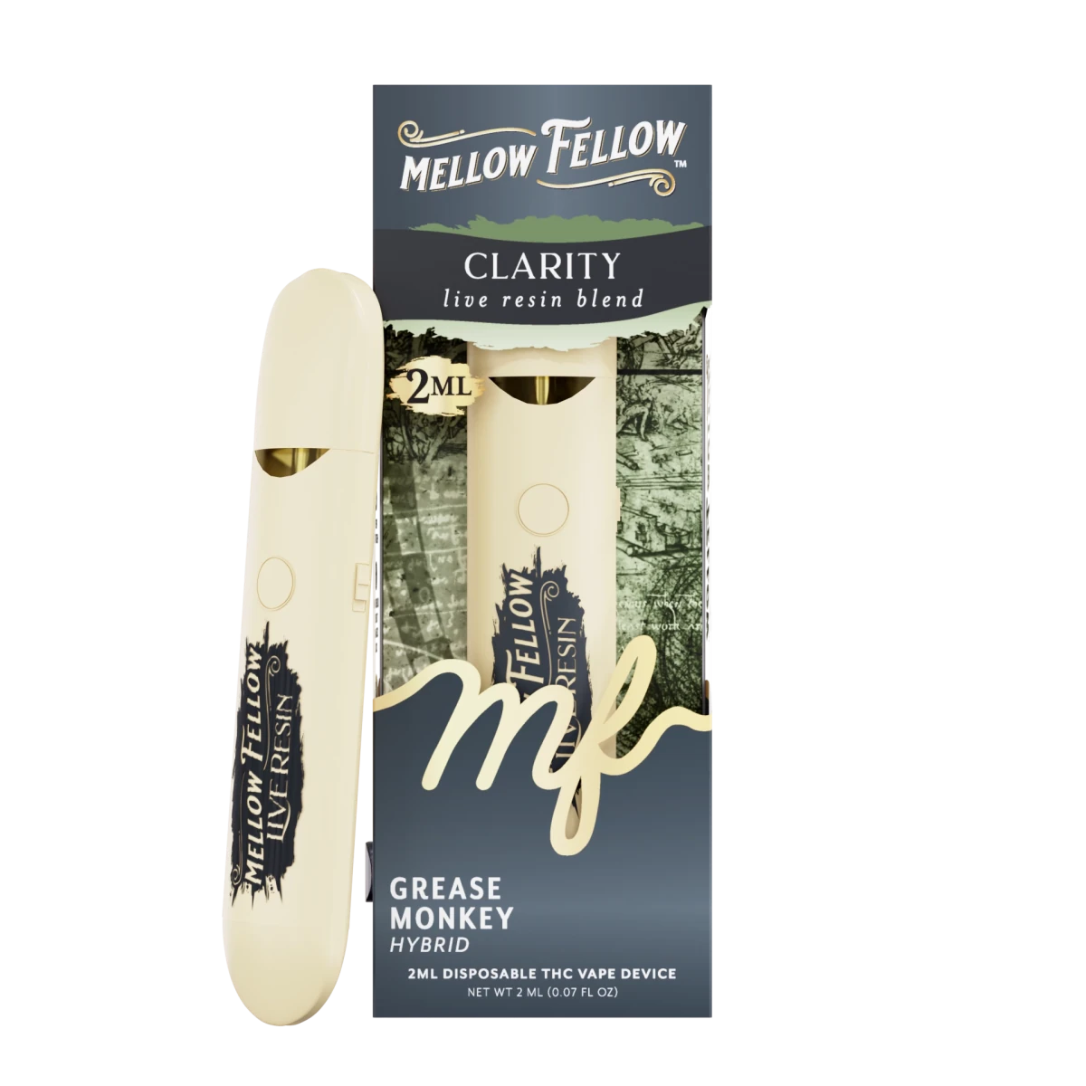 Clarity Blend 2ml Live Resin Disposable Vape - Grease Monkey (Hybrid) - Mellow Fellow Clarity Blend 2ml Live Resin Disposable Vape - Grease Monkey (Hybrid) - Mellow Fellow