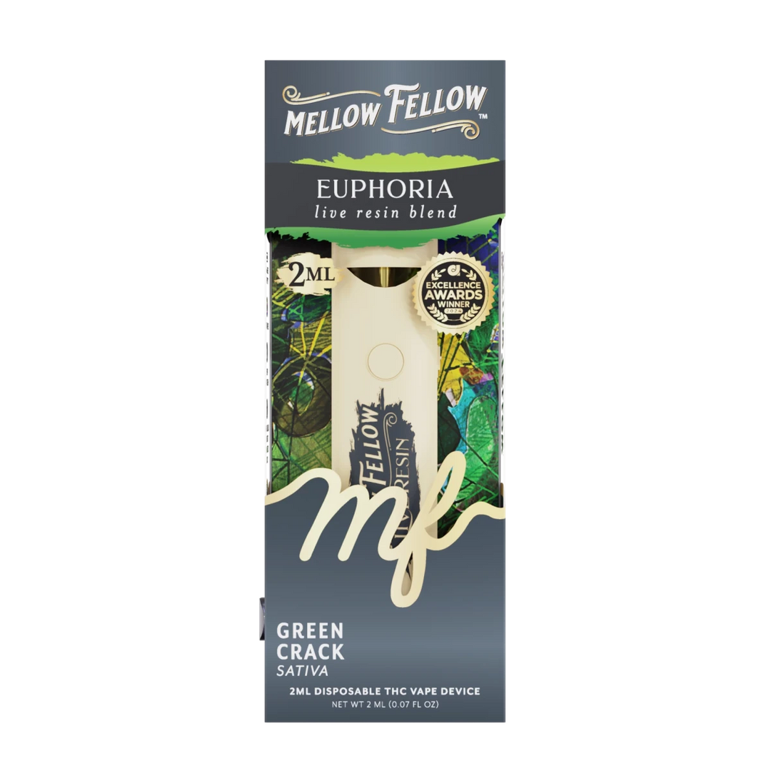 Euphoria Blend 2ml Live Resin Disposable Vape - Green Crack (Sativa) - Mellow Fellow