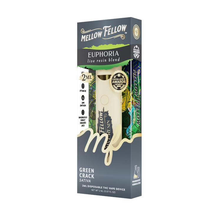 Euphoria Blend 2ml Live Resin Disposable Vape - Green Crack (Sativa) Mellow Fellow Euphoria Blend 2ml Live Resin Disposable Vape - Green Crack (Sativa) Mellow Fellow