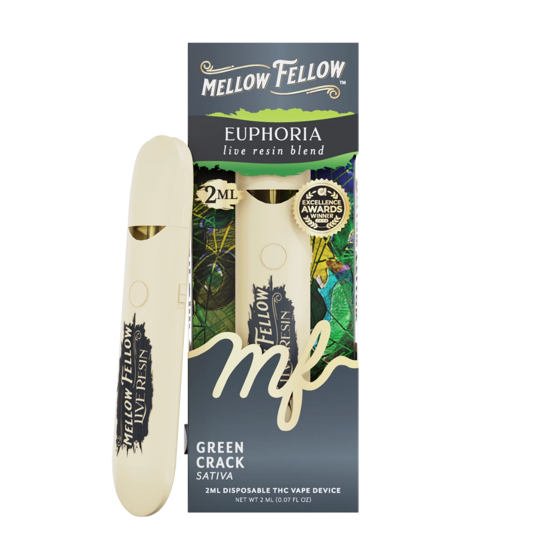 Euphoria Blend 2ml Live Resin Disposable Vape - Green Crack (Sativa) Mellow Fellow Euphoria Blend 2ml Live Resin Disposable Vape - Green Crack (Sativa) Mellow Fellow