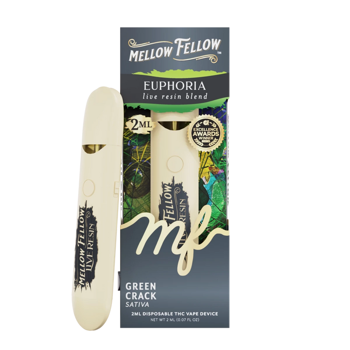 Euphoria Blend 2ml Live Resin Disposable Vape - Green Crack (Sativa) Mellow Fellow Euphoria Blend 2ml Live Resin Disposable Vape - Green Crack (Sativa) Mellow Fellow