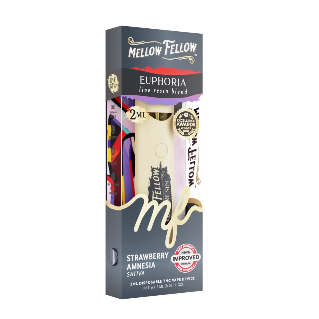 Euphoria Blend 2ml Live Resin Disposable Vape - Strawberry Amnesia (Sativa) - Mellow Fellow
