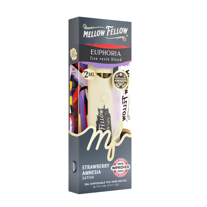 Euphoria Blend 2ml Live Resin Disposable Vape - Strawberry Amnesia (Sativa) - Mellow Fellow