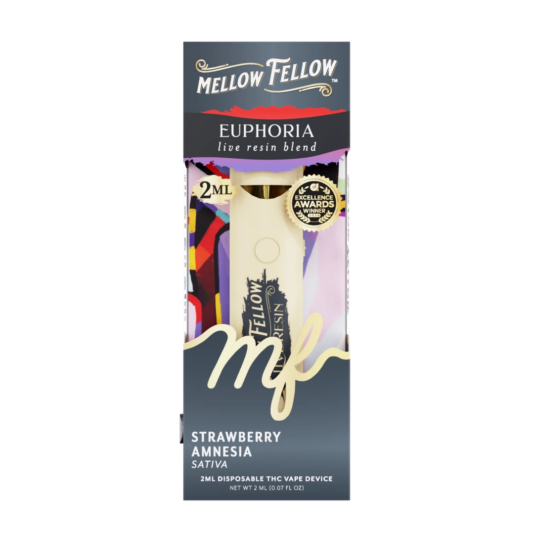 Euphoria Blend 2ml Live Resin Disposable Vape - Strawberry Amnesia (Sativa) - Mellow Fellow