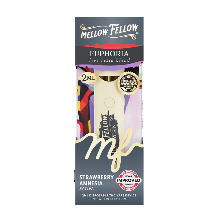 Euphoria Blend 2ml Live Resin Disposable Vape - Strawberry Amnesia (Sativa) - Mellow Fellow