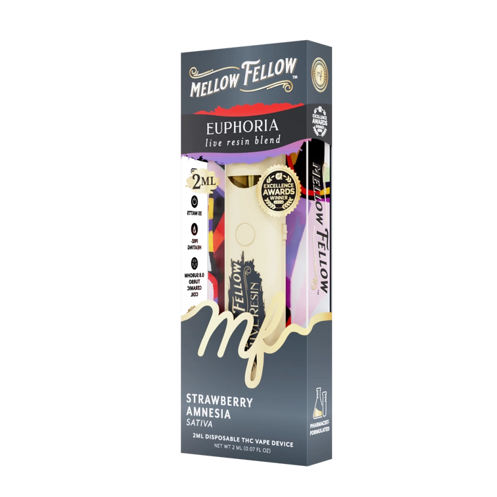 Euphoria Blend 2ml Live Resin Disposable Vape - Strawberry Amnesia (Sativa) - Mellow Fellow
