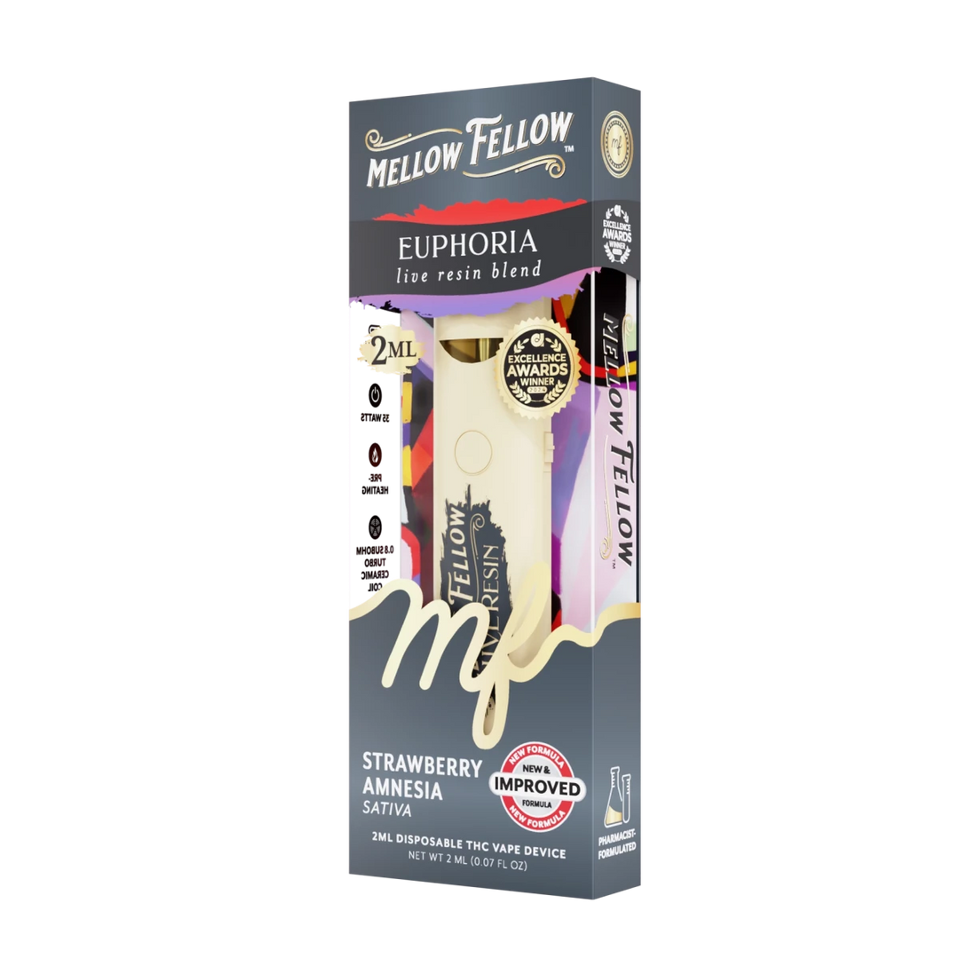 Euphoria Blend 2ml Live Resin Disposable Vape - Strawberry Amnesia (Sativa) - Mellow Fellow
