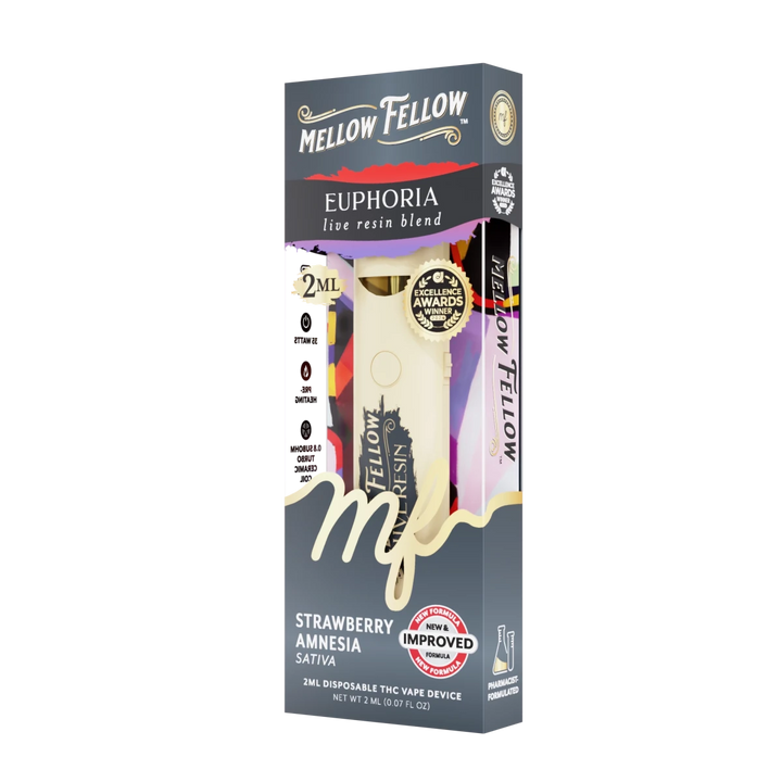 Euphoria Blend 2ml Live Resin Disposable Vape - Strawberry Amnesia (Sativa) - Mellow Fellow