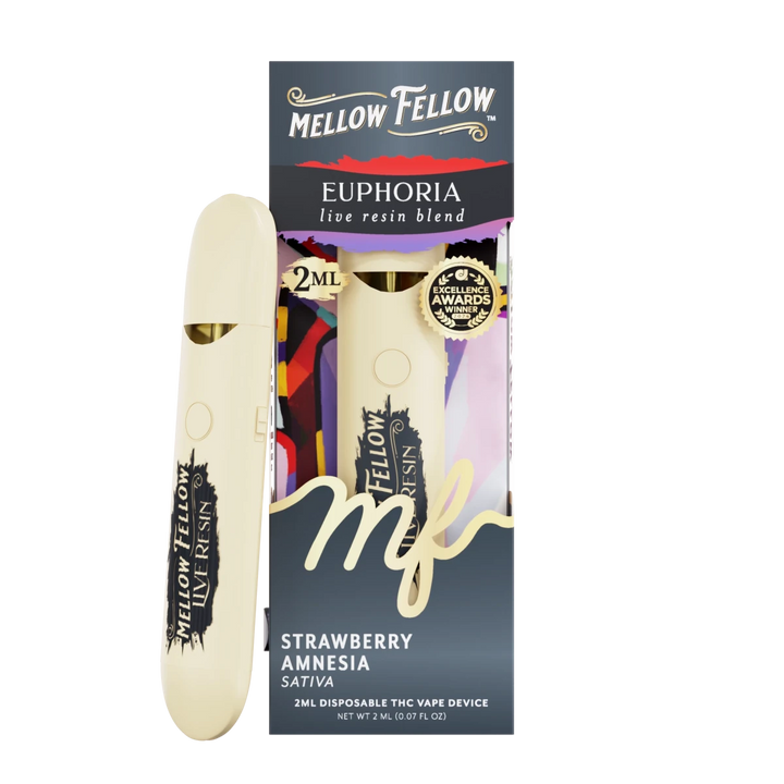 Euphoria Blend 2ml Live Resin Disposable Vape - Strawberry Amnesia (Sativa) - Mellow Fellow