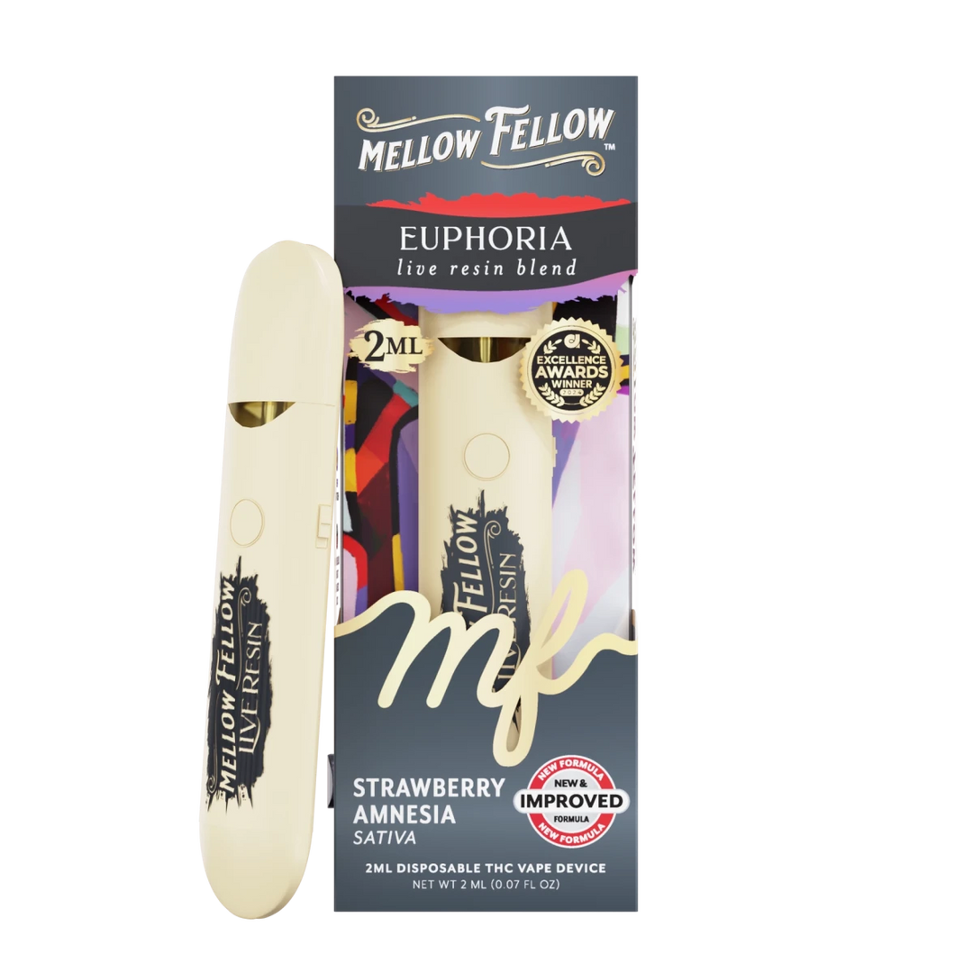 Euphoria Blend 2ml Live Resin Disposable Vape - Strawberry Amnesia (Sativa) - Mellow Fellow