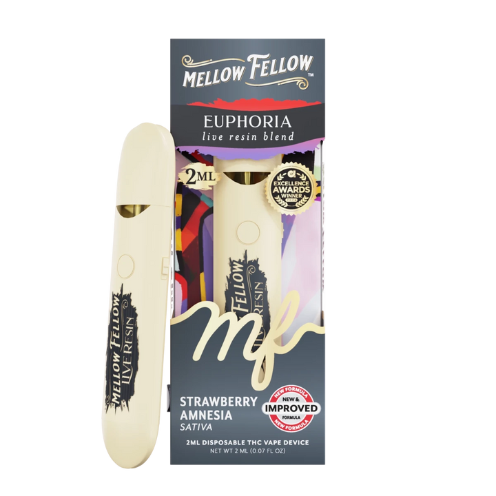 Euphoria Blend 2ml Live Resin Disposable Vape - Strawberry Amnesia (Sativa) - Mellow Fellow