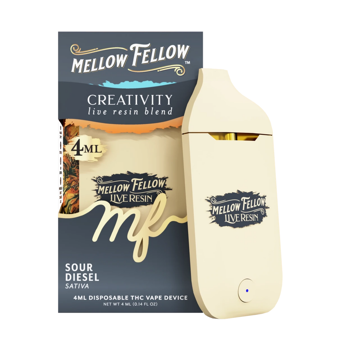 Creativity Blend 4ml Live Resin Disposable Vape - Sour Diesel (Sativa) Mellow Fellow Creativity Blend 4ml Live Resin Disposable Vape - Sour Diesel (Sativa) Mellow Fellow