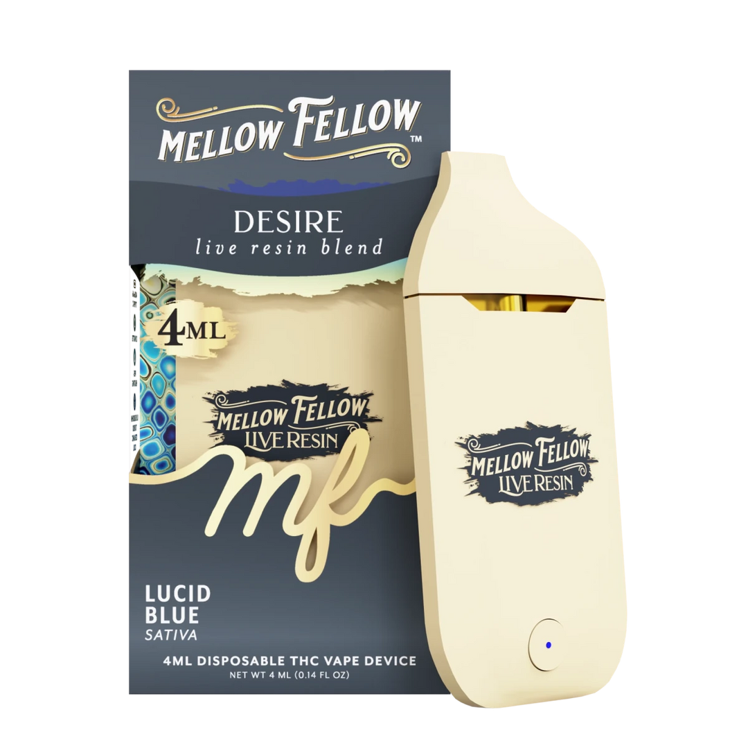 Desire Blend 4ml Live Resin Disposable Vape - Lucid Blue (Sativa) Mellow Fellow Desire Blend 4ml Live Resin Disposable Vape - Lucid Blue (Sativa) Mellow Fellow