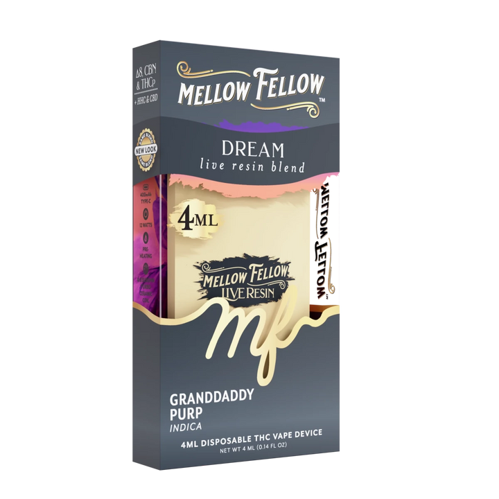 Dream Blend 4ml Live Resin Disposable Vape - Granddaddy Purp (Indica) - Mellow Fellow