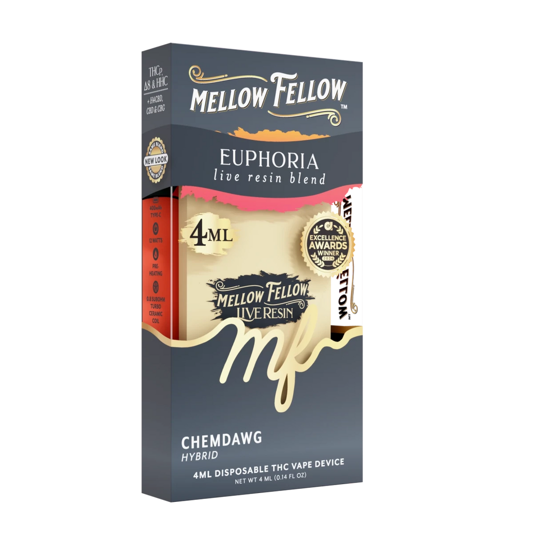 Euphoria Blend 4ml Live Resin Disposable Vape - Chemdawg (Hybrid) - Mellow Fellow Euphoria Blend 4ml Live Resin Disposable Vape - Chemdawg (Hybrid) - Mellow Fellow