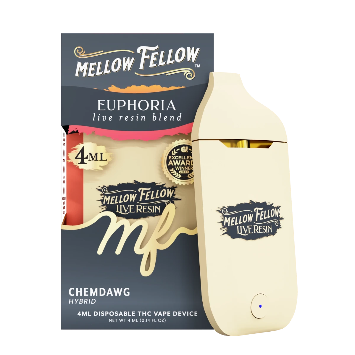 Euphoria Blend 4ml Live Resin Disposable Vape - Chemdawg (Hybrid) - Mellow Fellow Euphoria Blend 4ml Live Resin Disposable Vape - Chemdawg (Hybrid) - Mellow Fellow