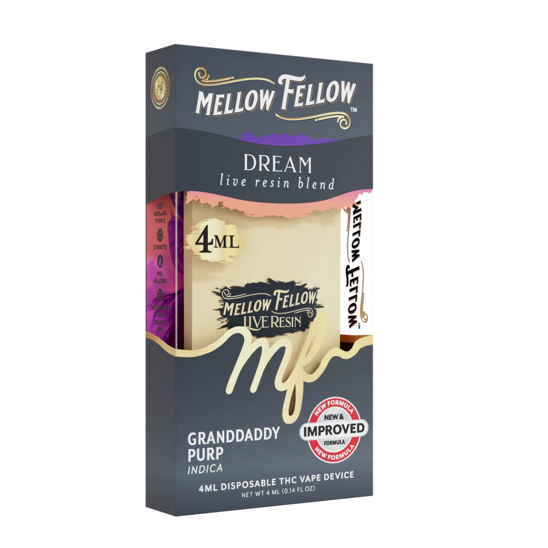 Dream Blend 4ml Live Resin Disposable Vape - Granddaddy Purp (Indica) - Mellow Fellow