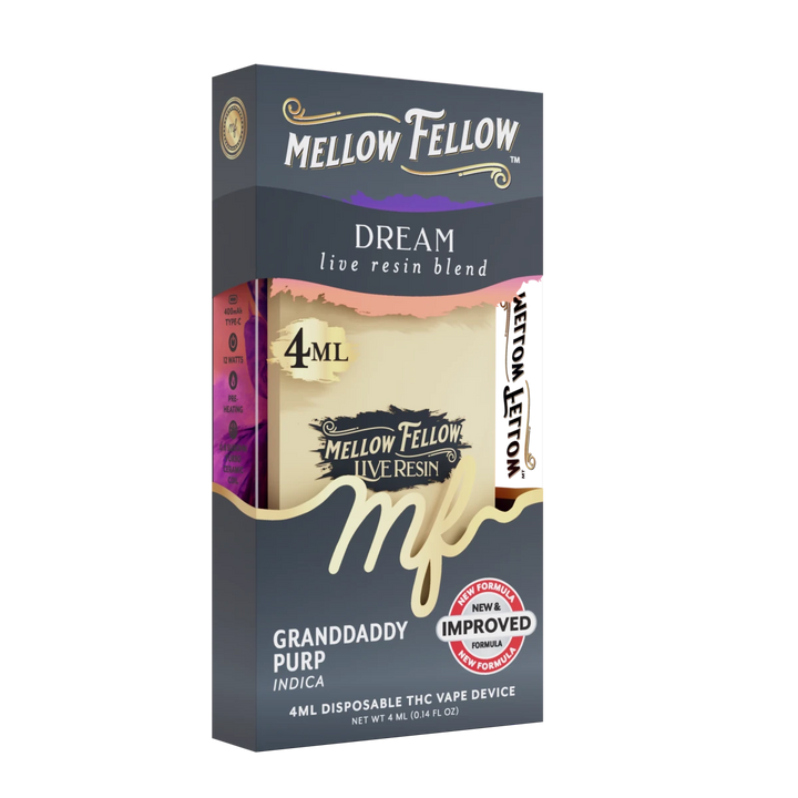 Dream Blend 4ml Live Resin Disposable Vape - Granddaddy Purp (Indica) - Mellow Fellow