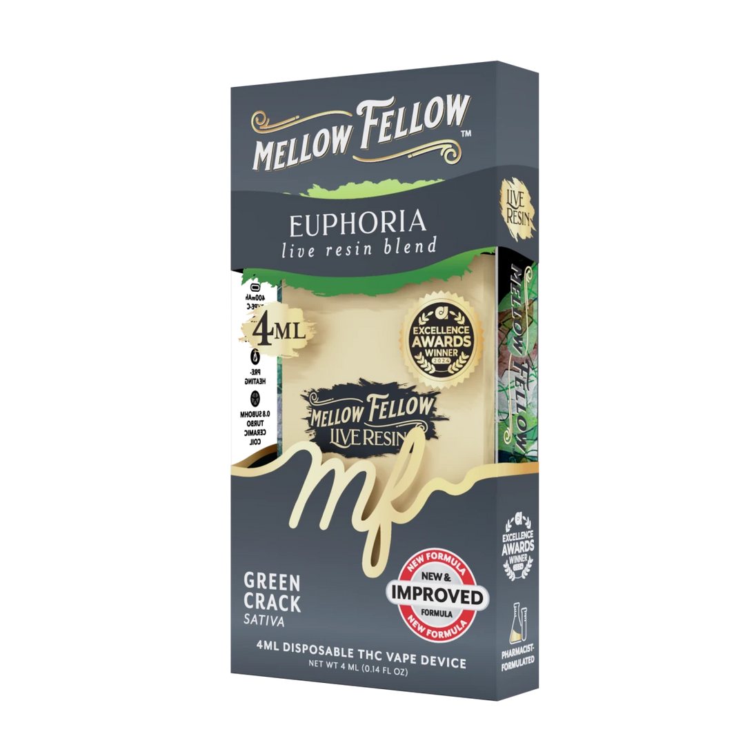 Euphoria Blend 4ml Live Resin Disposable Vape - Green Crack (Sativa) - Mellow Fellow