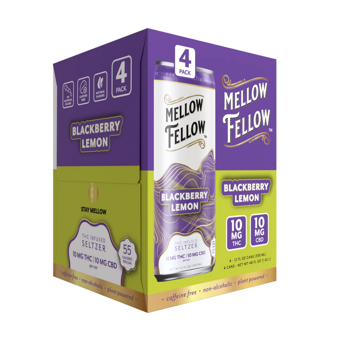 Delta 9 THC + CBD Seltzer Beverage 20MG - Blackberry Lemon 4 Pack - Mellow Fellow
