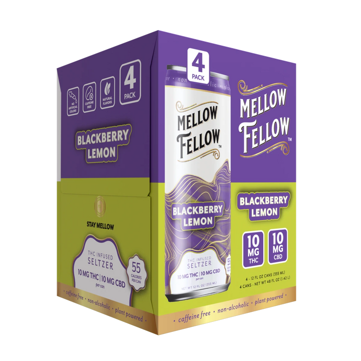 Delta 9 THC + CBD Seltzer Beverage 20MG - Blackberry Lemon 4 Pack - Mellow Fellow
