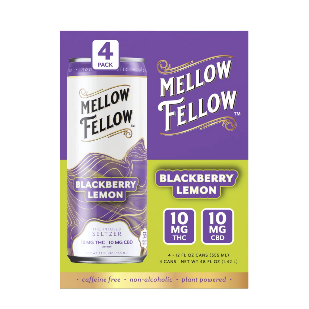 Delta 9 THC + CBD Seltzer Beverage 20MG - Blackberry Lemon 4 Pack - Mellow Fellow