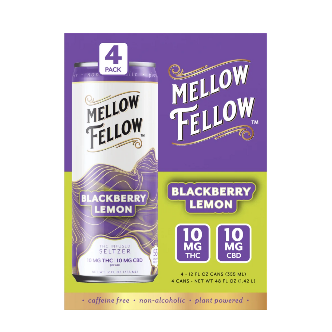 Delta 9 THC + CBD Seltzer Beverage 20MG - Blackberry Lemon 4 Pack - Mellow Fellow