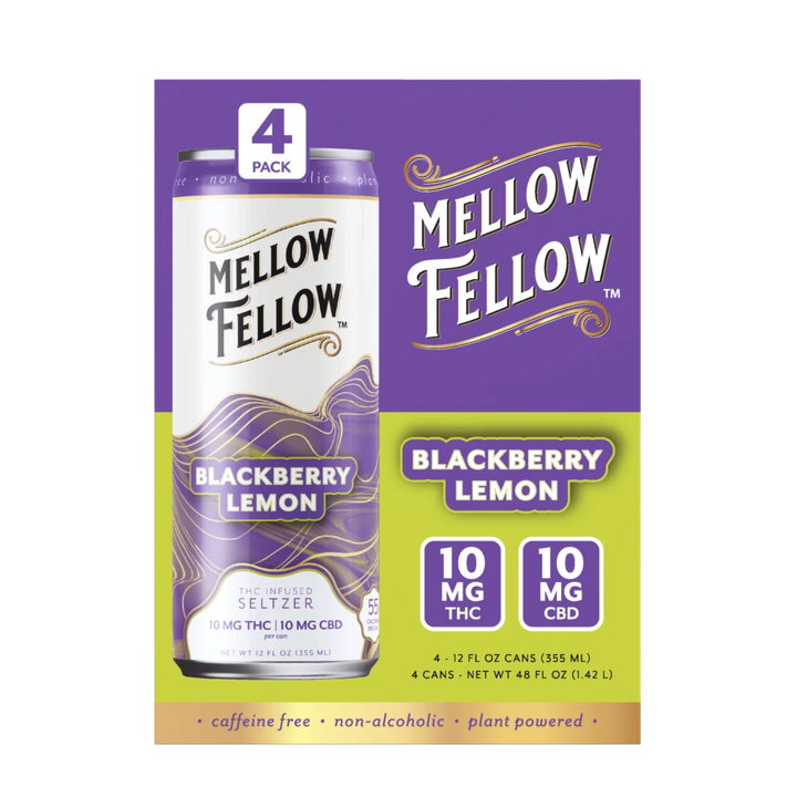 Delta 9 THC + CBD Seltzer Beverage 20MG - Blackberry Lemon 4 Pack - Mellow Fellow
