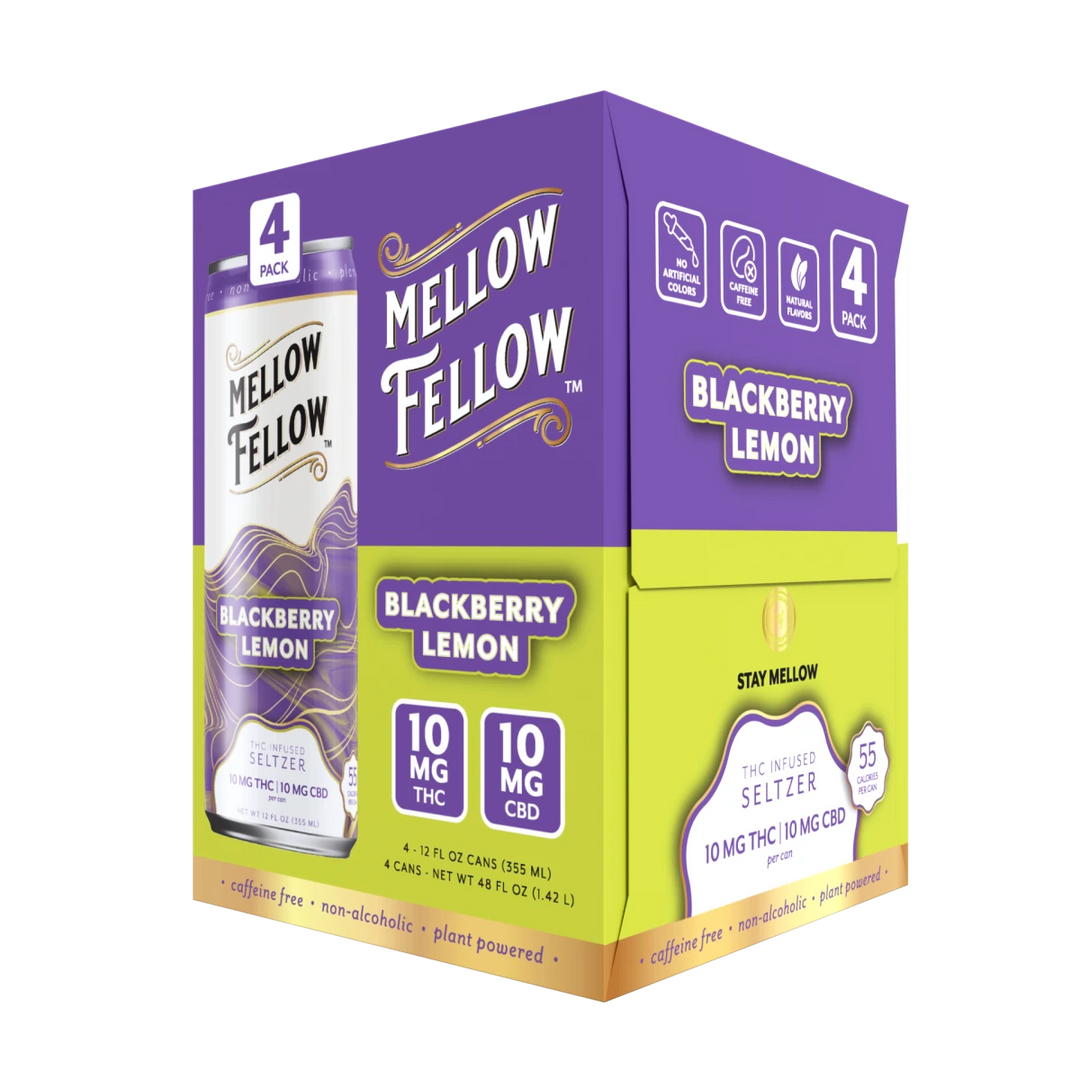 Delta 9 THC + CBD Seltzer Beverage 20MG - Blackberry Lemon 4 Pack - Mellow Fellow
