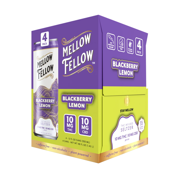 Delta 9 THC + CBD Seltzer Beverage 20MG - Blackberry Lemon 4 Pack - Mellow Fellow