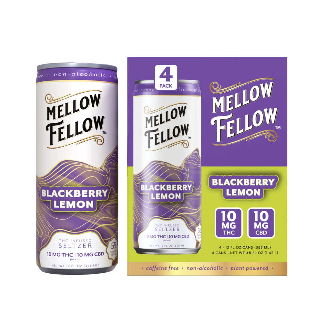 Delta 9 THC + CBD Seltzer Beverage 20MG - Blackberry Lemon 4 Pack - Mellow Fellow