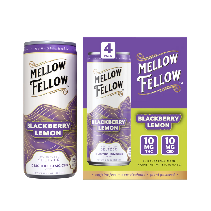 Delta 9 THC + CBD Seltzer Beverage 20MG - Blackberry Lemon 4 Pack - Mellow Fellow