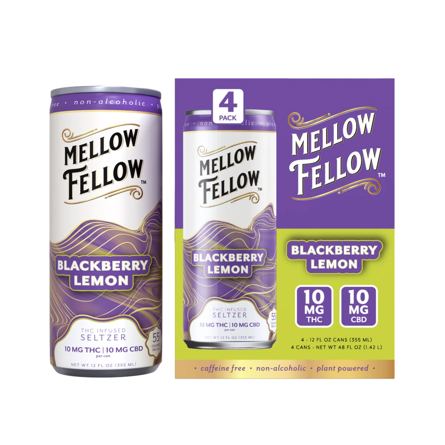 Delta 9 THC + CBD Seltzer Beverage 20MG - Blackberry Lemon 4 Pack - Mellow Fellow
