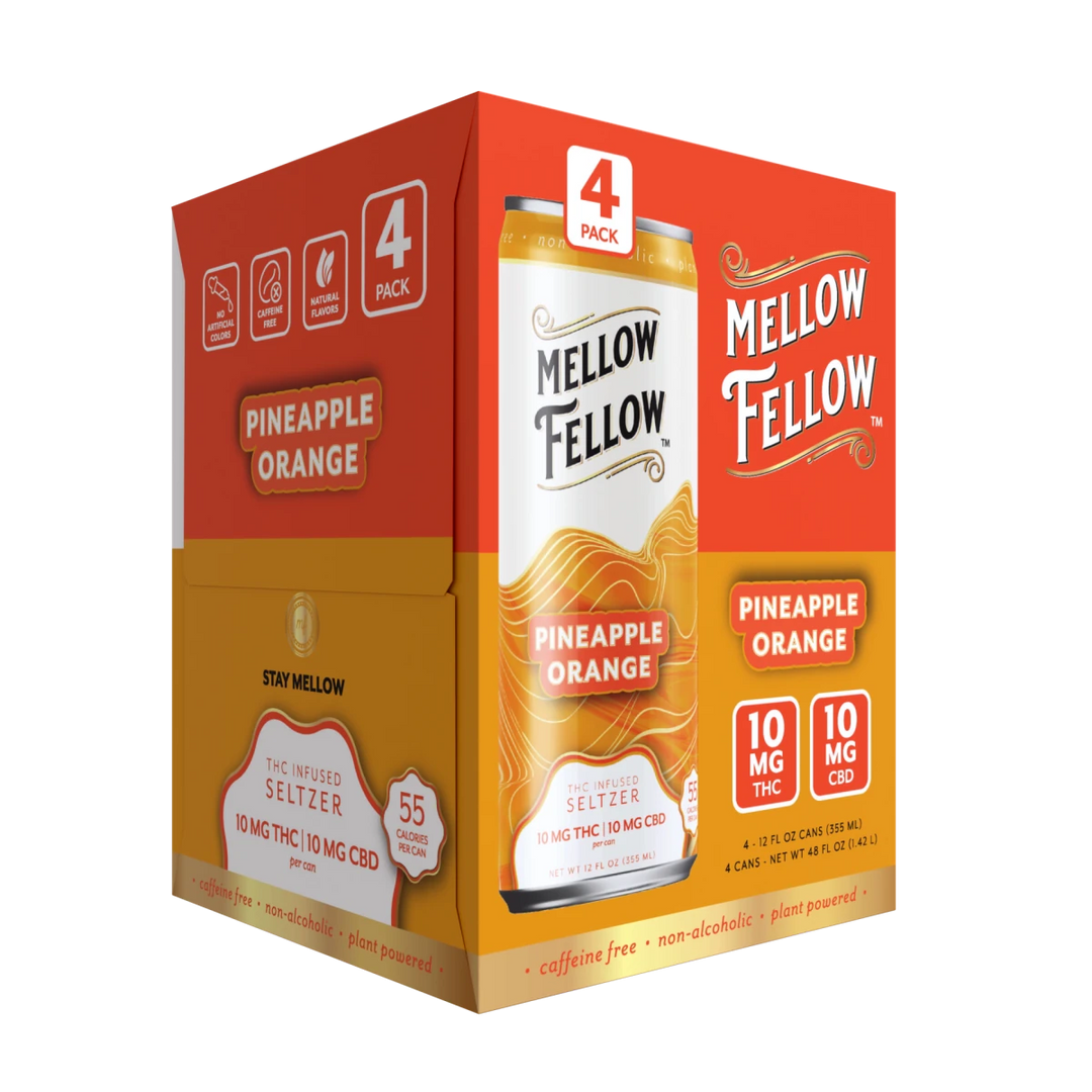 Delta 9 THC + CBD Seltzer Beverage 20MG - Pineapple Orange 4 Pack - Mellow Fellow