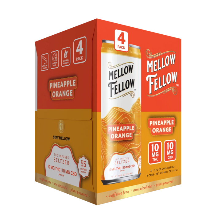 Delta 9 THC + CBD Seltzer Beverage 20MG - Pineapple Orange 4 Pack - Mellow Fellow