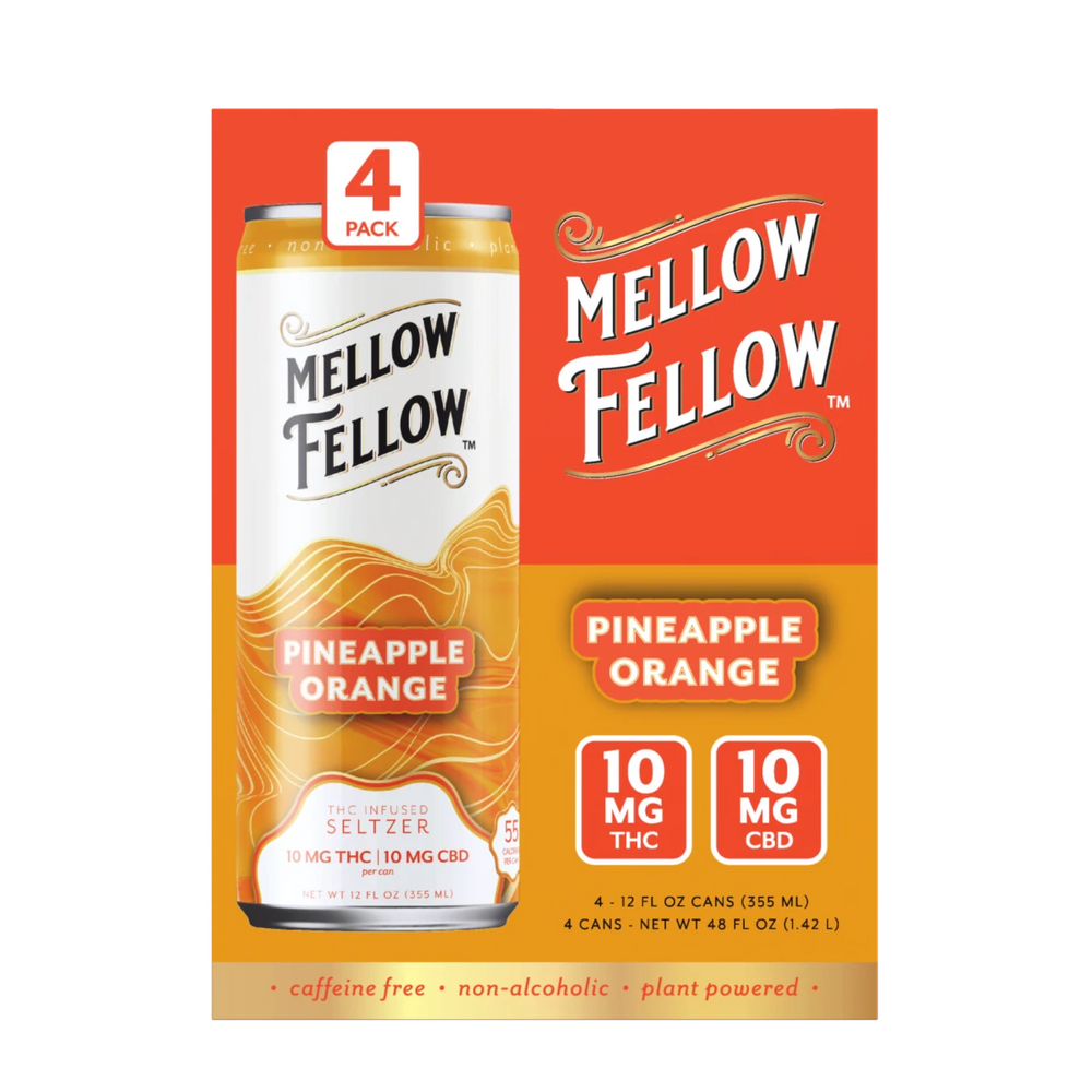 Delta 9 THC + CBD Seltzer Beverage 20MG - Pineapple Orange 4 Pack - Mellow Fellow