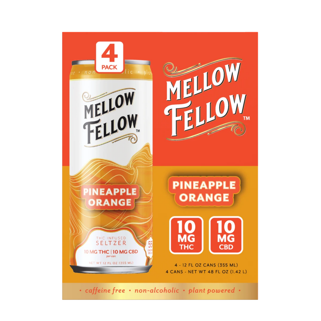 Delta 9 THC + CBD Seltzer Beverage 20MG - Pineapple Orange 4 Pack - Mellow Fellow