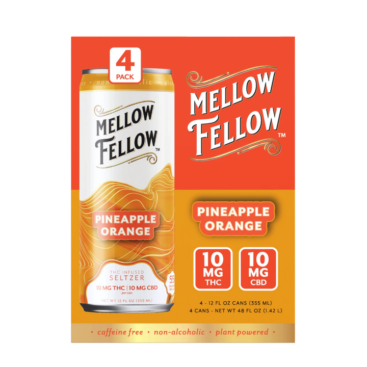 Delta 9 THC + CBD Seltzer Beverage 20MG - Pineapple Orange 4 Pack - Mellow Fellow