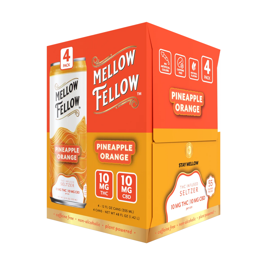 Delta 9 THC + CBD Seltzer Beverage 20MG - Pineapple Orange 4 Pack - Mellow Fellow