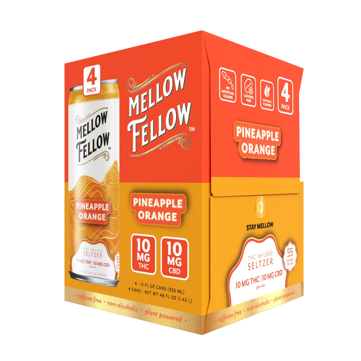 Delta 9 THC + CBD Seltzer Beverage 20MG - Pineapple Orange 4 Pack - Mellow Fellow