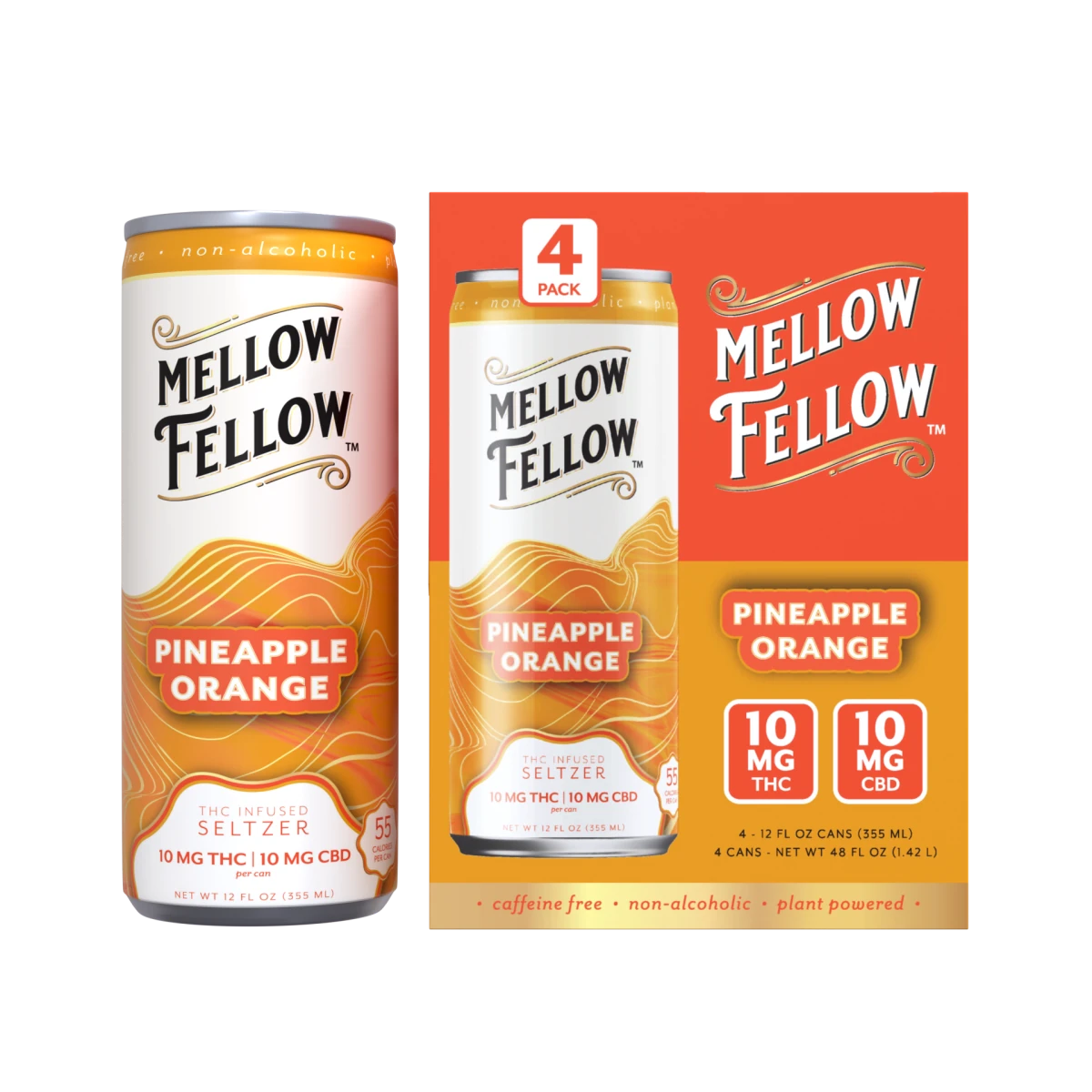 Delta 9 THC + CBD Seltzer Beverage 20MG - Pineapple Orange 4 Pack