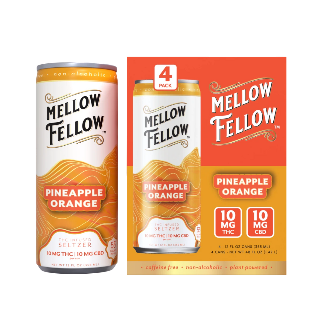 Delta 9 THC + CBD Seltzer Beverage 20MG - Pineapple Orange 4 Pack - Mellow Fellow