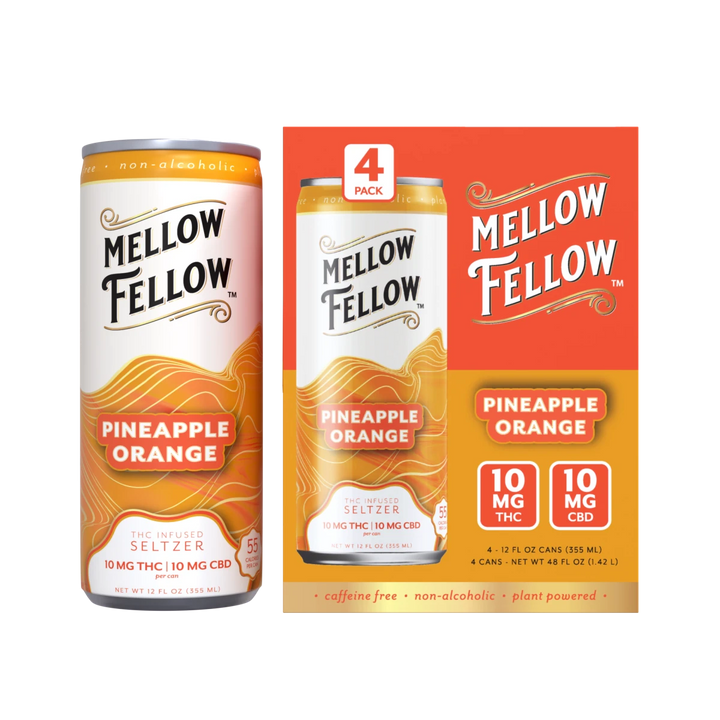 Delta 9 THC + CBD Seltzer Beverage 20MG - Pineapple Orange 4 Pack - Mellow Fellow