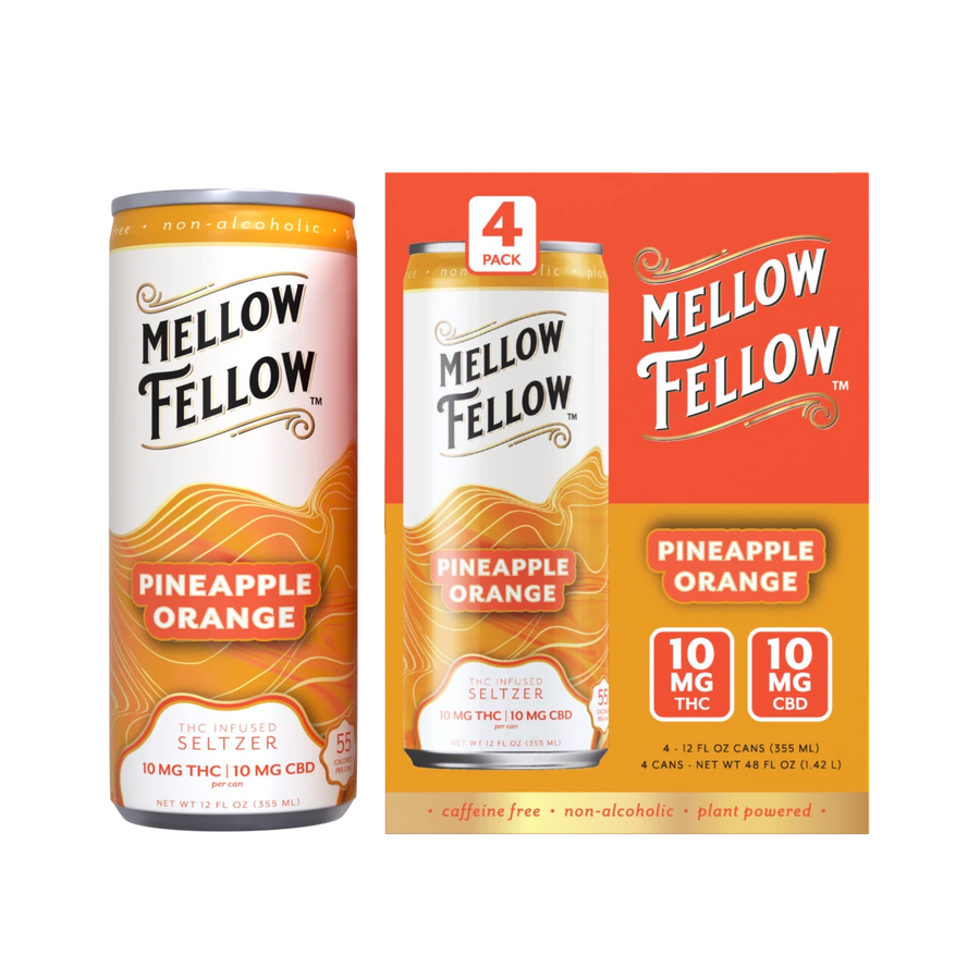 Delta 9 THC + CBD Seltzer Beverage 20MG - Pineapple Orange 4 Pack - Mellow Fellow