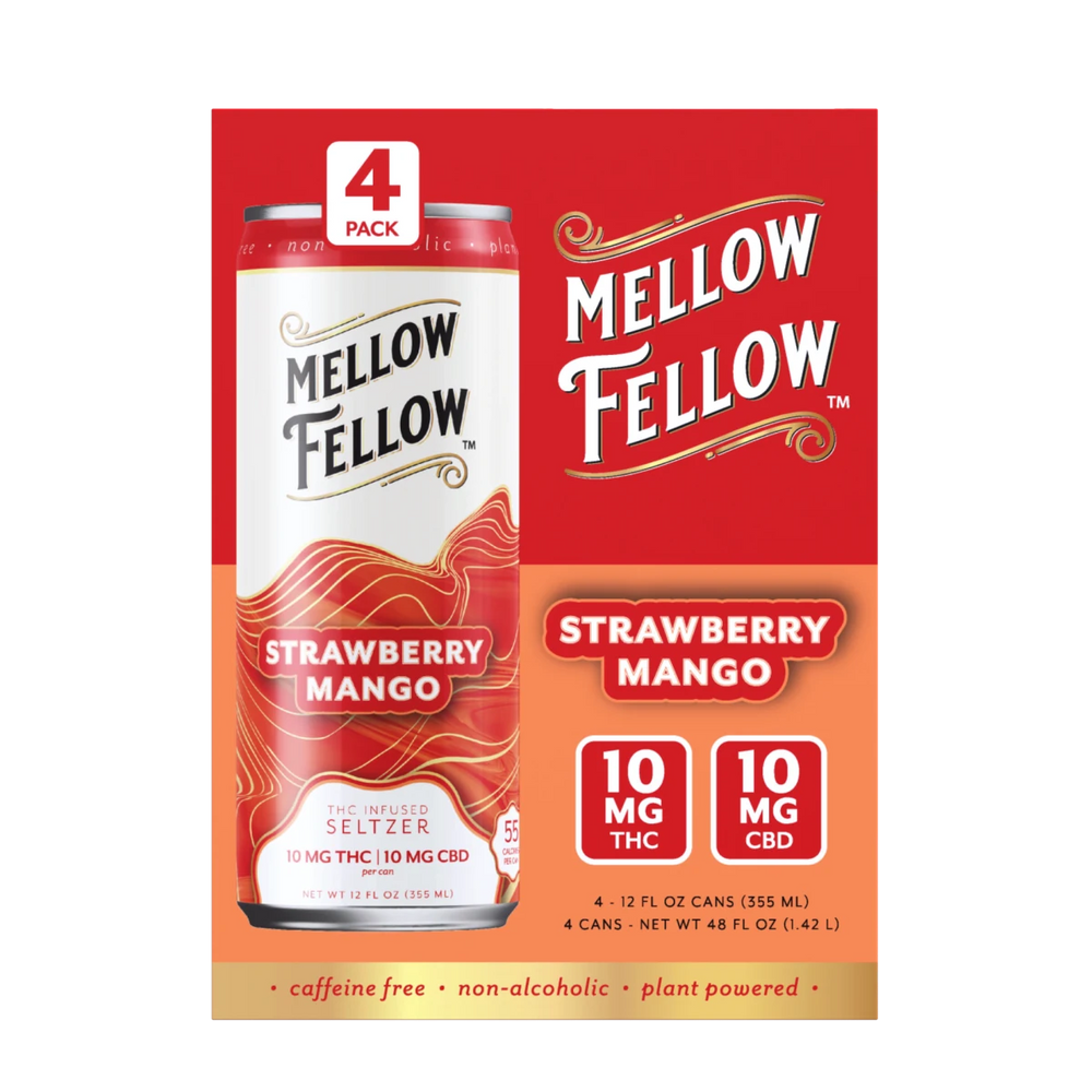 Delta 9 THC + CBD Seltzer Beverage 20MG - Strawberry Mango 4 Pack - Mellow Fellow