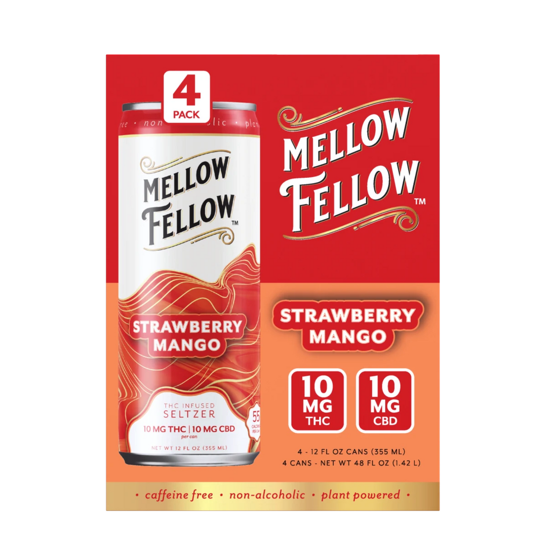Delta 9 THC + CBD Seltzer Beverage 20MG - Strawberry Mango 4 Pack - Mellow Fellow