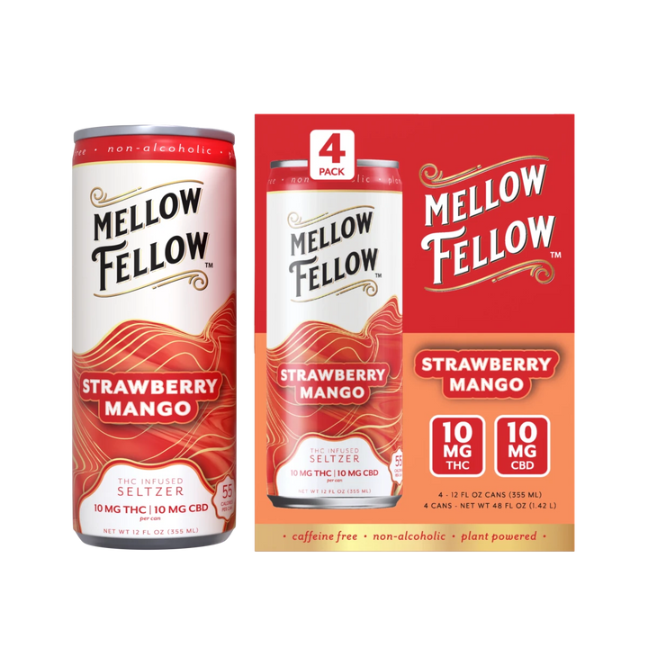 Delta 9 THC + CBD Seltzer Beverage 20MG - Strawberry Mango 4 Pack - Mellow Fellow