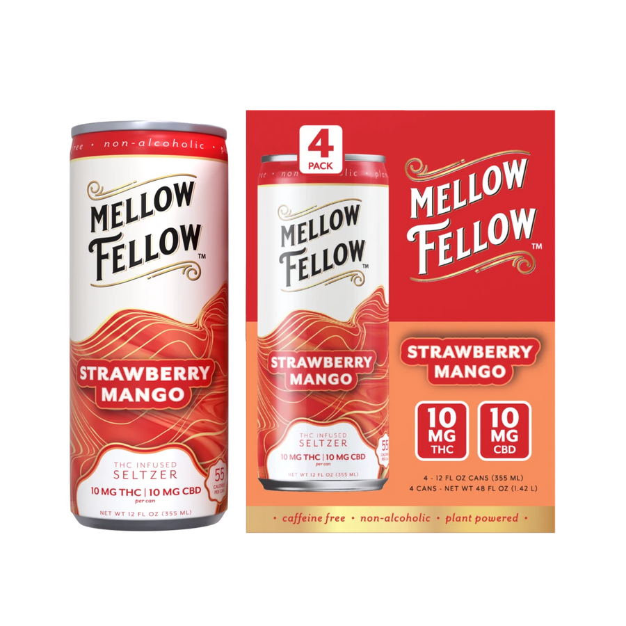 Delta 9 THC + CBD Seltzer Beverage 20MG - Strawberry Mango 4 Pack - Mellow Fellow